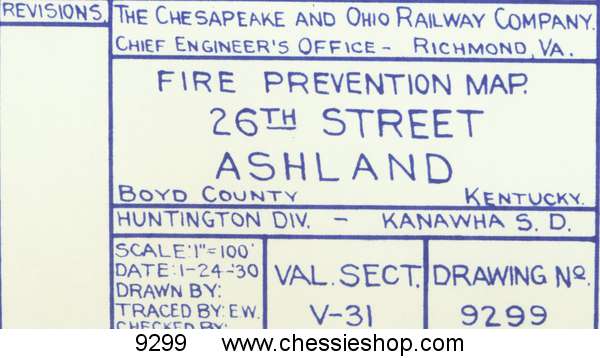 Fire Prevention Map 26th St Ashland, KY 1/1930 (12"x35")