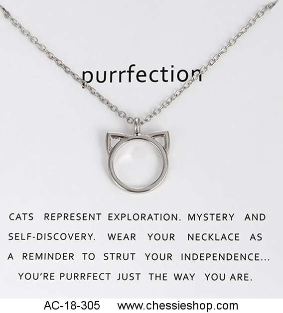 Necklace, “Purrfection” Silver cat