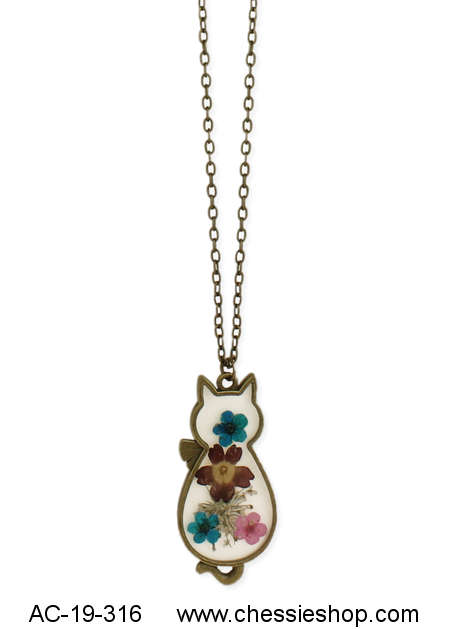 Necklace, Vintage Floral Cat - Click Image to Close
