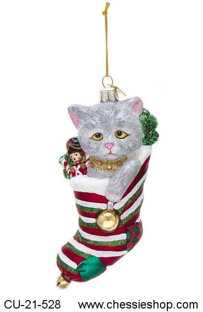 Kurt S Adler Grey Cat Christmas Ornament 
