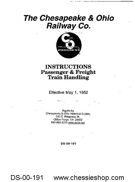 C&O Instructions Passenger & Freight Train Handling - Click Image to Close