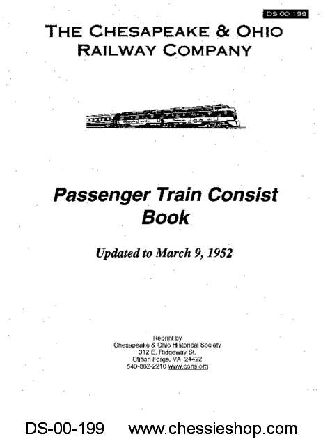C&O Passenger Train Consist Book No. 11 (Updated Mar. 1952)