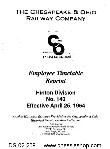 Timetable, Hinton Division No. 140 (Apr. 1954)