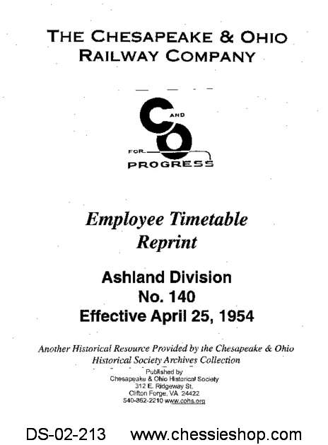Employee Timetable, Ashland No. 140 (Apr. 1954)