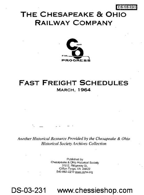 C&O Fast Freight Schedules, Mar. 1964