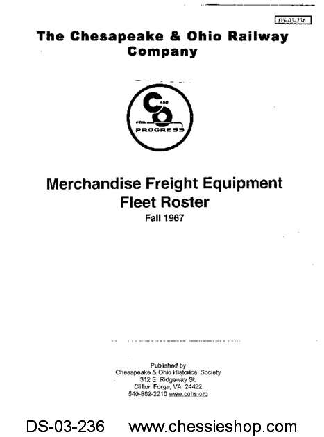 C&O Merchandise Freight Equipment Fleet Roster Fall 1967