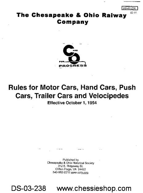 C&O Rules for Motor Cars, Hand Cars, Push Cars, Trailer Cars, an
