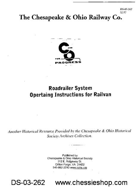 C&O Roadrailer System Operating Instructions for Railvan