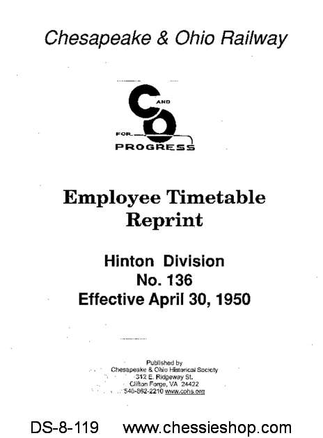 Employee Timetable - Hinton No. 136 (Apr. 1950) - Click Image to Close