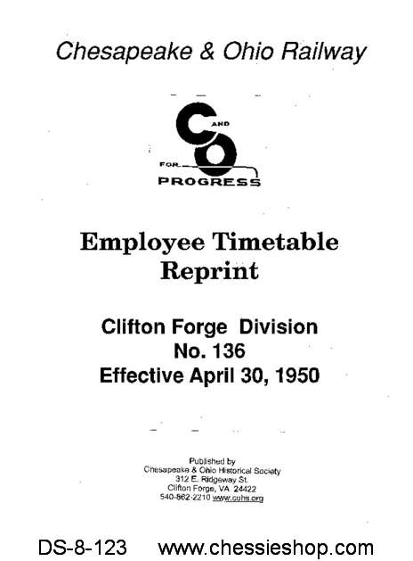 Employee Timetable Clifton Forge No. 136 (Apr. 1950) - Click Image to Close