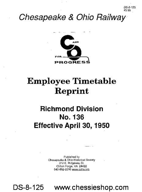 Employee Timetable - Richmond No. 136 (Apr. 1950) - Click Image to Close