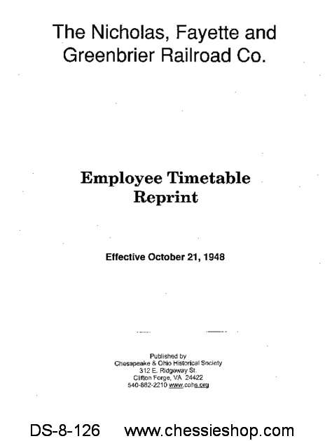 Employee Timetable - Nicholas, Fayette, & Greenbrier RR No. 9...
