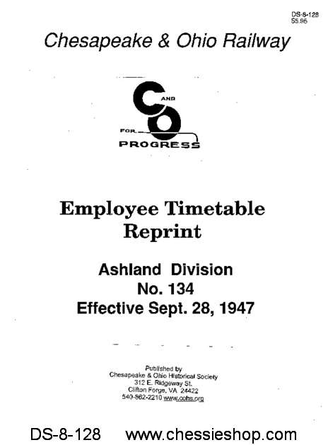 Employee Timetable - Ashland No. 134 (Sep. 1947)