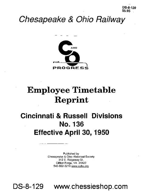 Employee Timetable - Cincinnati/Russell No. 136 (Apr. 1950)