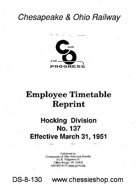Employee Timetable - Hocking Division No. 137 (Mar. 1951)