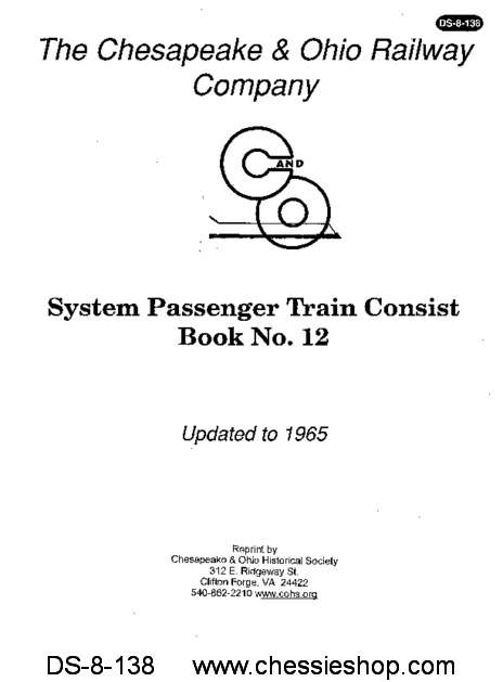 C&O Passenger Train Consist Book No. 12 (Effective Nov. 1965)