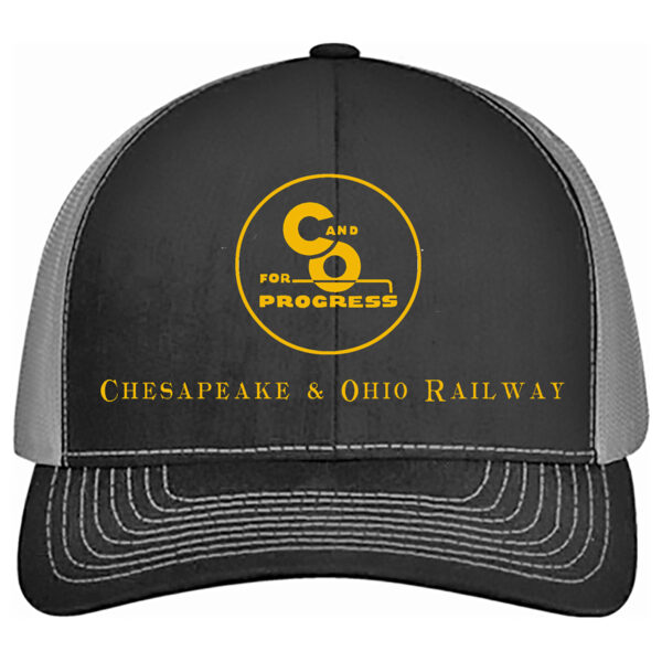 Cap, Tri-Color, For Progress - Chesapeake & Ohio Railway, gold and black embroidery