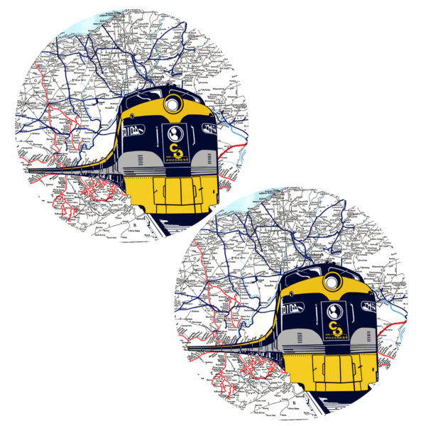 Car Coasters, E8 Locomotive with Map, (Set of 2)