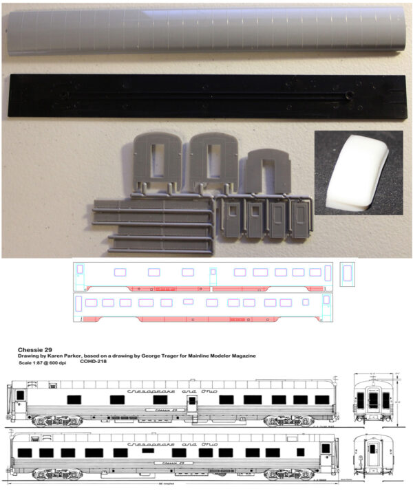 Chessie 29 Kit, C&O PS Fluted Side Sleeper Lounge Office Car,  HO Scale