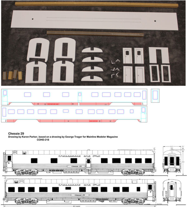 Chessie 29 (Sides & Core Kit), C&O PS Fluted Side Sleeper Lounge Office Car,  S Scale