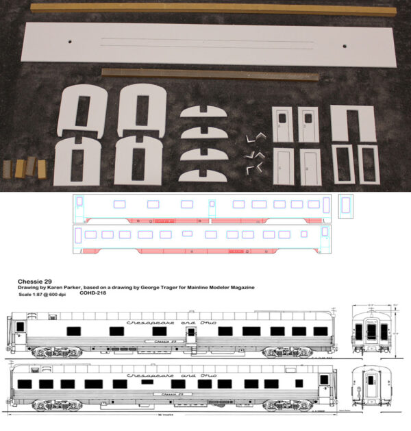 Chessie 29 (Sides & Core Kit), C&O PS Fluted Side Sleeper Lounge Office Car,  O Scale