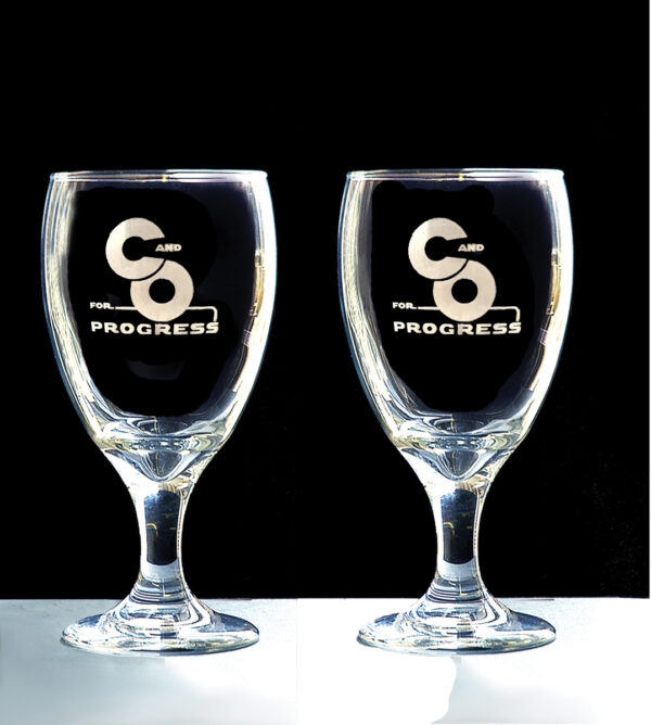 Glasses, C&O For Progress, Laser Engraved, Ice Tea, Stemmed, 16 oz, Set of Two