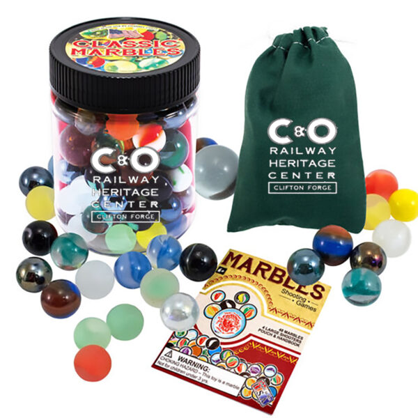 Game, Marbles includes Jar with Canvas Pouch, C&O Railway Heritage Center