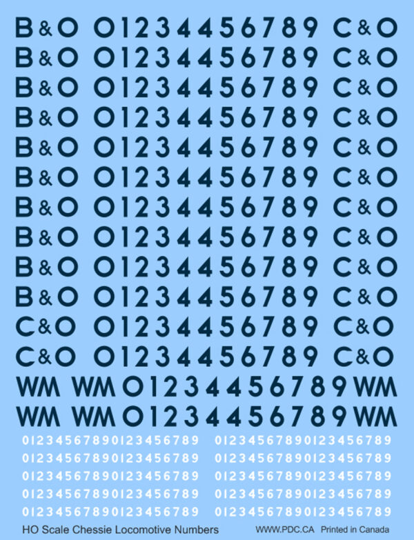 HO Scale, Chessie System Locomotive Numbers Decals