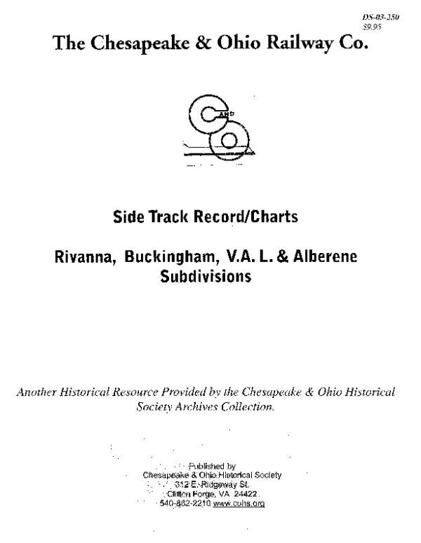 DS-03-250 C&O Side Track Record - Rivanna, Buckingham, V.A.L. & Alberene Subdivisions