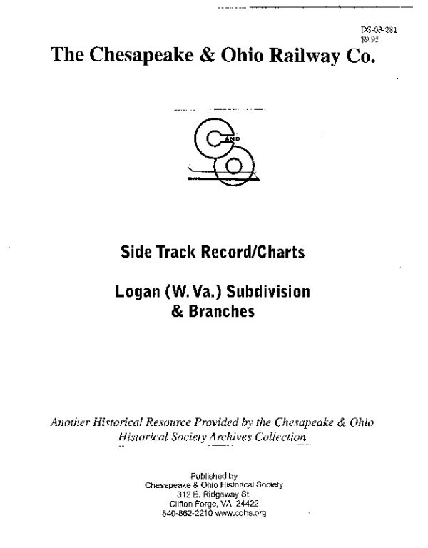 DS-03-281 C&O Side Track Chart, Logan, WV Subdivision & Branches