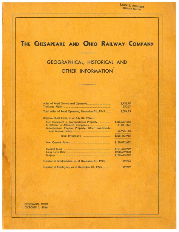 DS-14-347 The C&O Railway Company - Geographical, Historical and Other Information