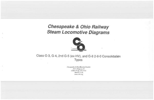 DS-7-021 C&O Steam Locomotive Diagrams Class G-3, G-4, 2nd G-5 (ex-HV) and G-8 2-8-0 Consolidation Types