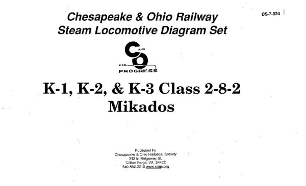 DS-7-024 C&O Steam Locomotive Diagram Set K-1, K-2 & K-3 Class 2-8-2 Mikados