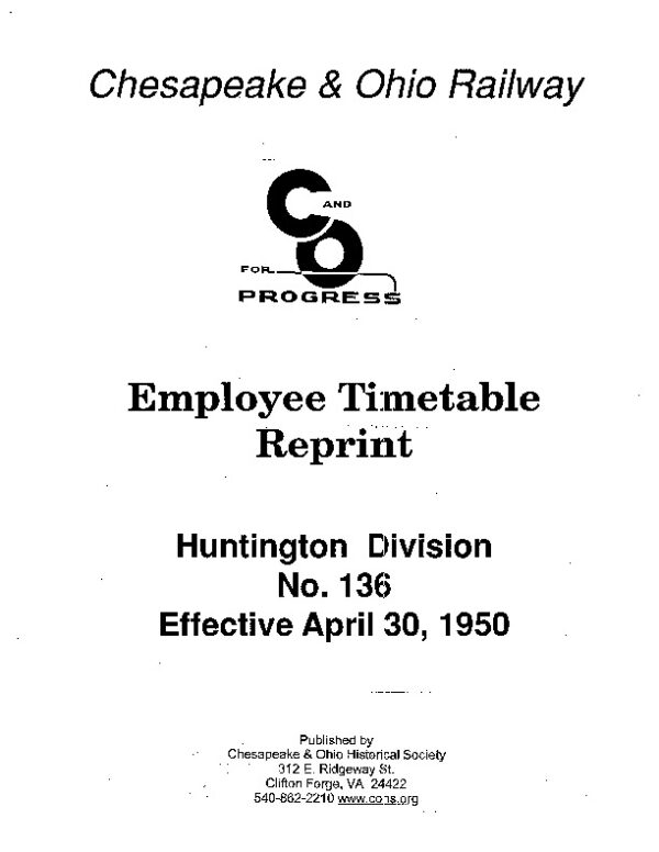 DS-8-120 Employee Timetable - Huntington No. 136 (Apr. 1950)