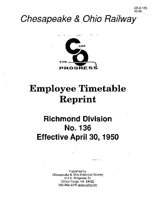 DS-8-125 Employee Timetable - Richmond No. 136 (Apr. 1950)