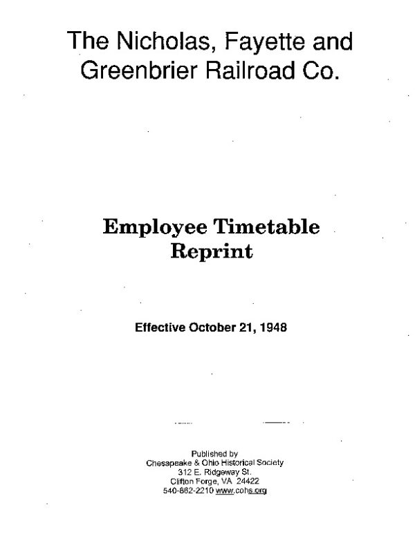 DS-8-126 Employee Timetable - Nicholas, Fayette & Greenbrier RR No. 9