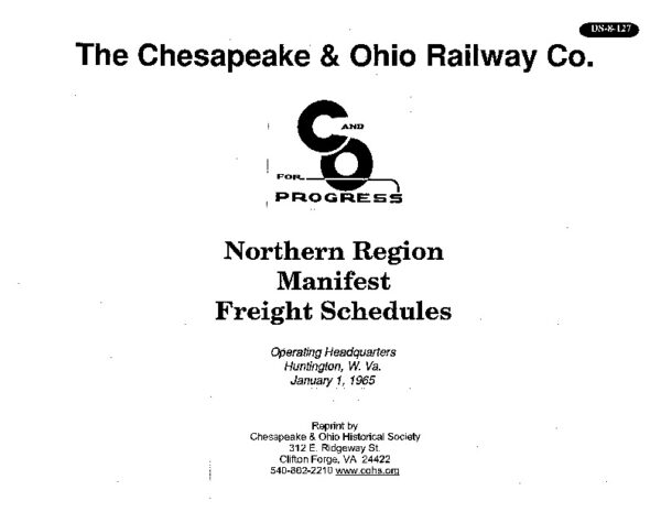 DS-8-127 C&O Northern Region Manifest Freight Schedule, 1965