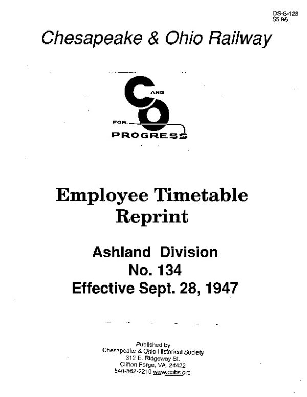 DS-8-128 Employee Timetable - Ashland No. 134 (Sept. 1947) - Reprint