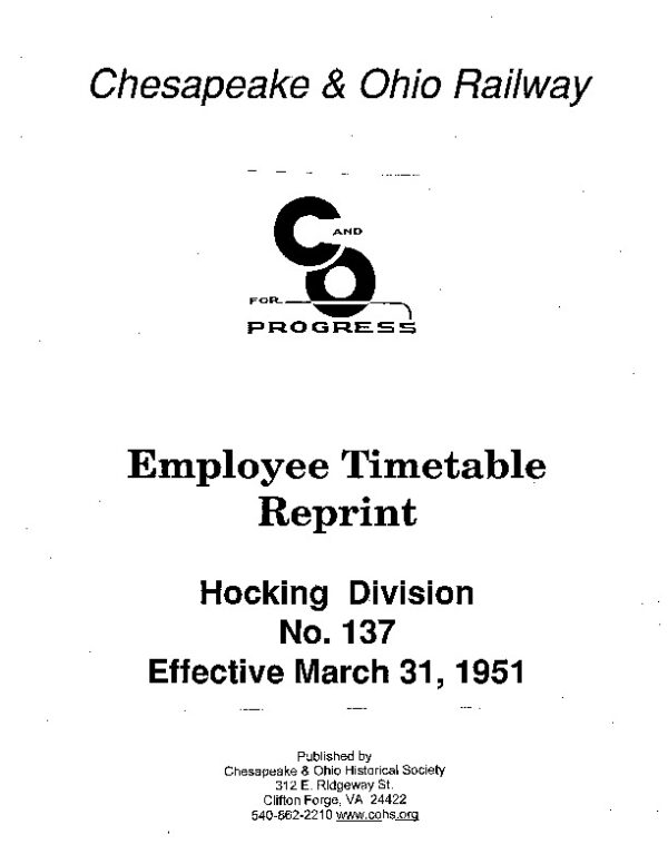 DS-8-130 Employee Timetable - Hocking Division No. 137 (Mar. 1951)