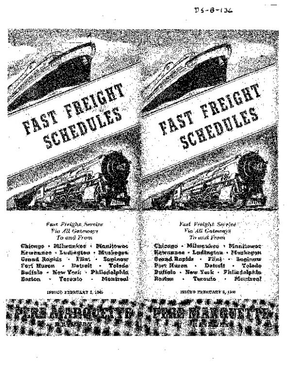 DS-8-136 Pere Marquette Fast Freight Schedules (Issued Feb. 1940)
