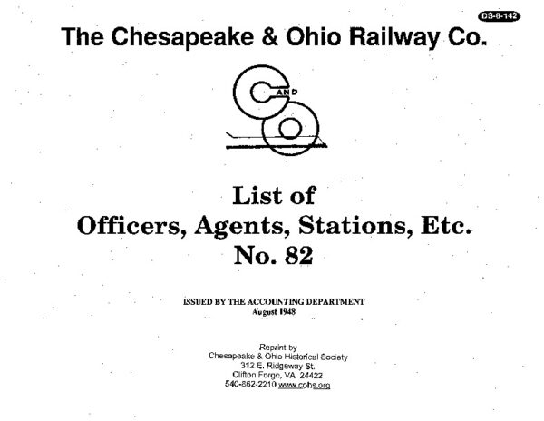 DS-8-142 C&O Officers, Agents and Stations No. 82 (1948)