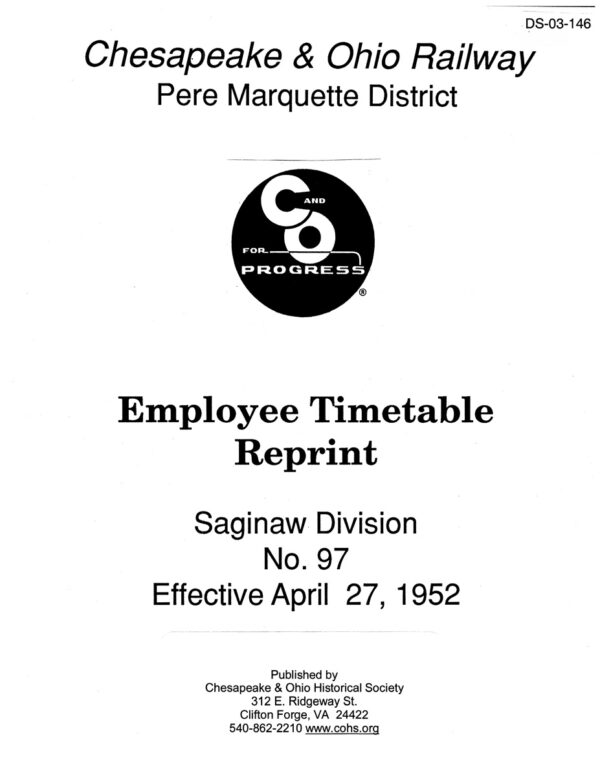 DS-8-146 Employee Timetable Pere Marquette Saginaw Division - No. 97