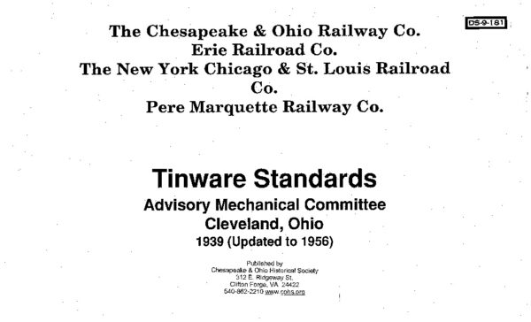 DS-9-181 C&O/PM/NKP/Erie Tinware Standards