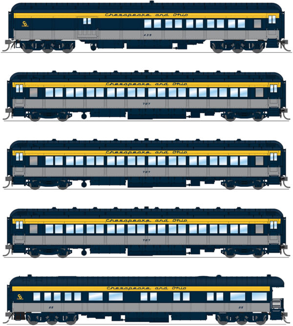 MD-24-951 “PRE-ORDER” Chesapeake & Ohio,  Tri-Color Heavyweight 5 Car Set, HO Scale by Broadway Limited