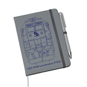 PS-25-205 SD40 Locomotive Silhouette - Executive Notebook with Pen, Gray with Navy