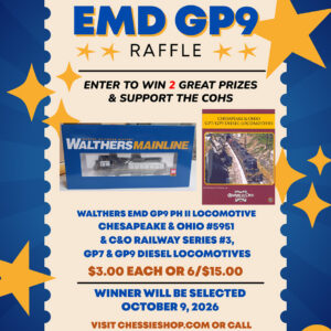 RAFFLE - EMD GP9 Phase II with High Hood - Standard DC -- Chesapeake & Ohio #5951, HO Scale + C&O Railway Series #3, C&O GP7 & GP9 Diesel Locomotives book by Thomas W. Dixon Jr.