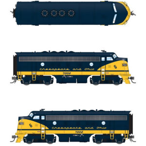 “PRE-ORDER” MD-26-910 EMD F7 A/B, C&O 7002/7501, Blue w/ Yellow Nose, A-unit Paragon4, Unpowered B, HO Scale