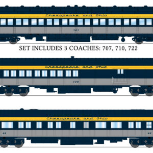 “PRE-ORDER”  MD-26-920 C&O Heavyweight 5-Car Passenger Set, Tri-Color Scheme, N Scale, by Broadway Limited