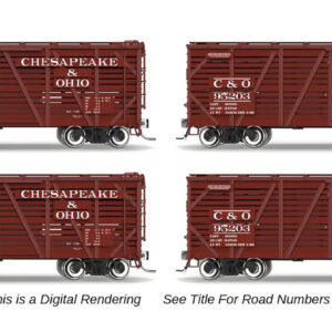 “PRE-ORDER”  MD-26-923 40' Wood Stock Car, C&O 4-Pack, No-Sound, (Road Nos. 95227, 95235, 95238, 95241) HO Scale, by Broadway Limited
